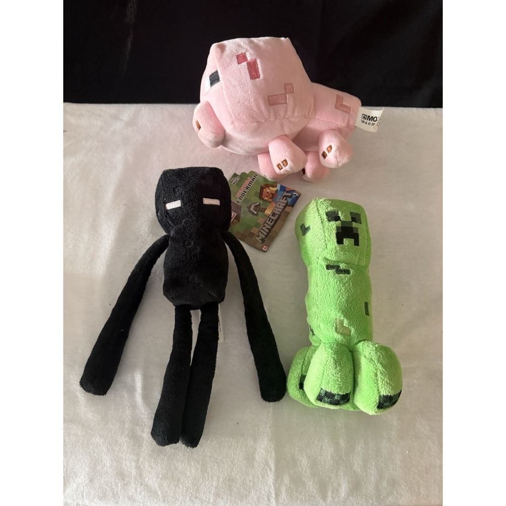 Mojang Minecraft Stuffed Animals Lot of 3 Creeper Pig Enderman Plush Toys